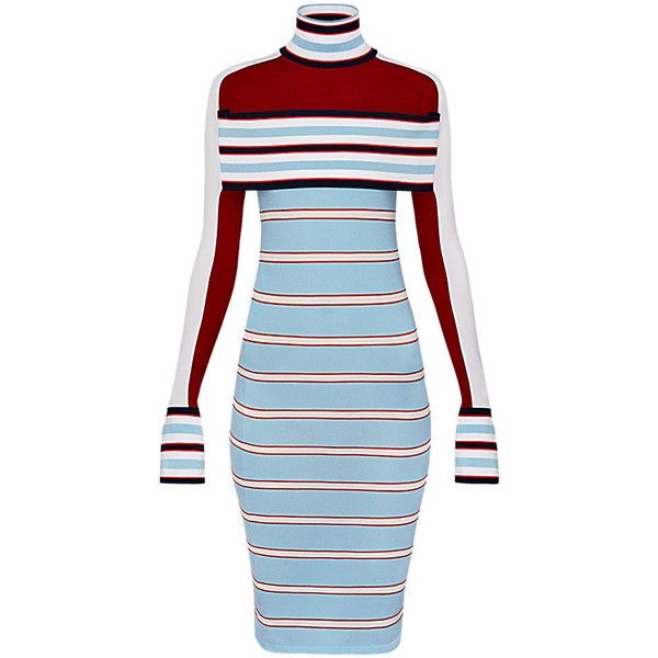 Striped Turtle Neck Knit Dress With Band (2470 PAB) ❤ liked on .
