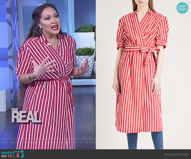 WornOnTV: Adrienne's red striped wrap shirtdress on The Real .