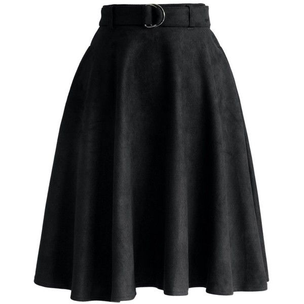 Chicwish Belted Suede A-line Skirt in Black ($47) ❤ liked on .