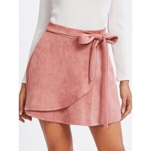 SheIn(sheinside) Self Belted Suede Staggered Skirt ($17) via .