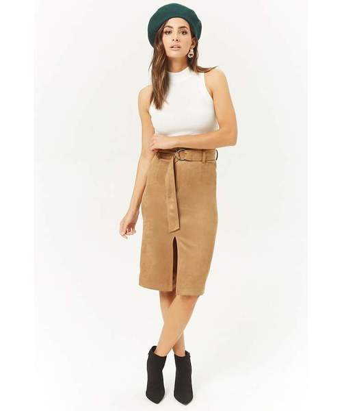 Forever 21,Forever 21 Faux Suede Belted Midi Skirt - WE