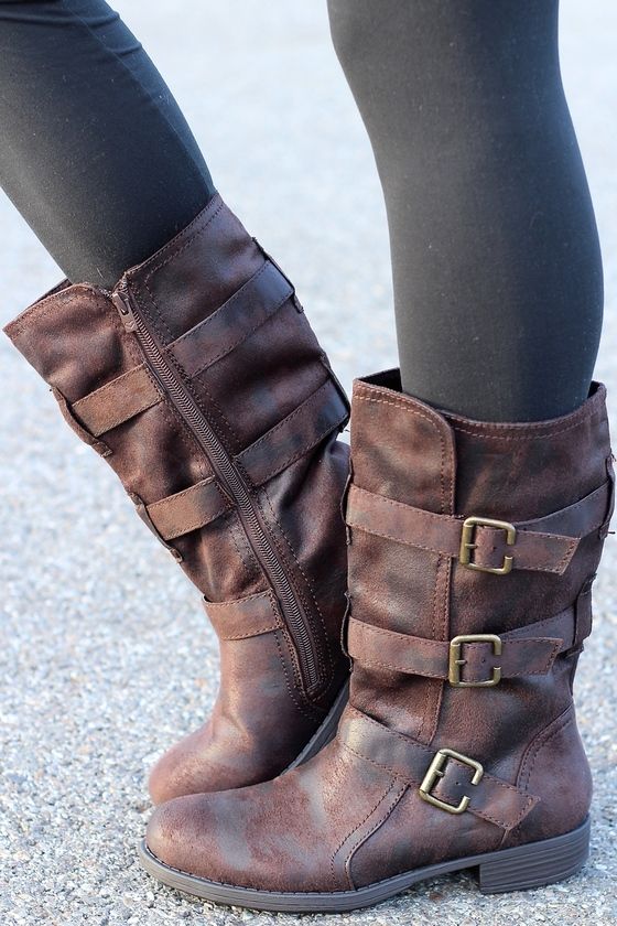Charlie Three Buckle Suede Wash Mid-Calf Boots | Calf boots outfit .