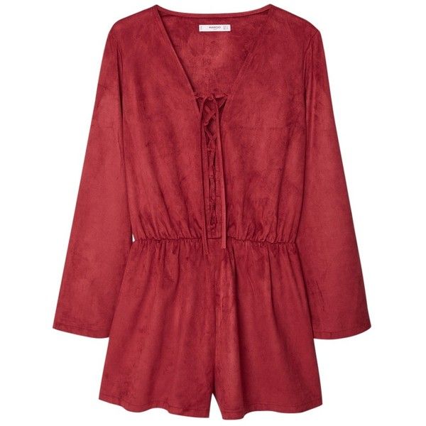 Mango Faux Suede Jumpsuit, Red ($76) ❤ liked on Polyvore .