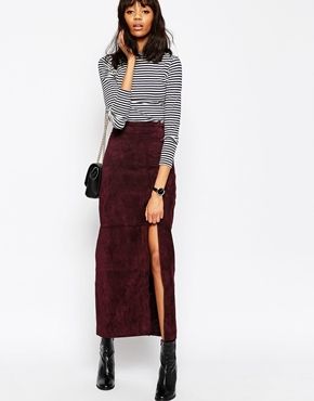 ASOS Maxi Skirt with Thigh Split in Suede | Skirt outfits, Pencil .