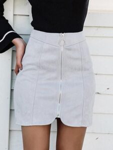 Gray Faux Suede High Waist Circle Zip Front Mini Skirt | Womens .