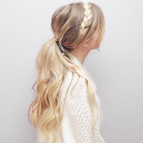 Messy Ponytail With A Braid | Homecoming hairstyles, Braided .