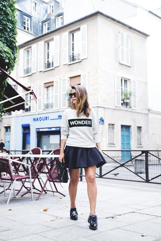 15 Ways To Rock A Sweatshirt With A Skirt - Styleohol