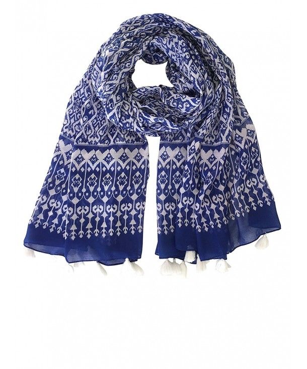Women's Moroccan Tile Tassel Scarf Blue and White CH18844NHQN .