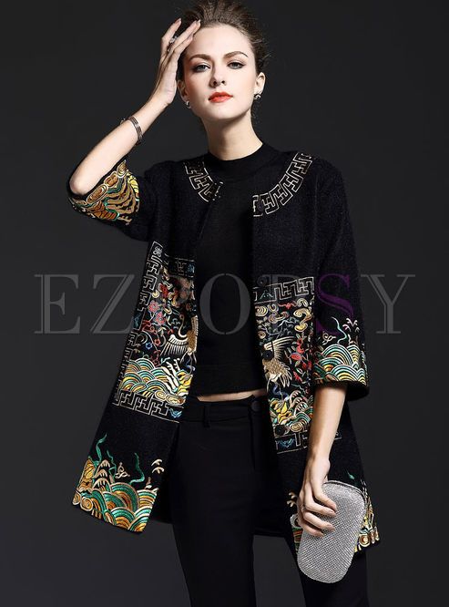 Vintage Embroidery Three Quarters Sleeve Coat | Embroidery fashion .