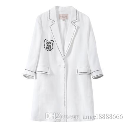 Spring Female New Style Jacket Medium Length Blazer White Three .