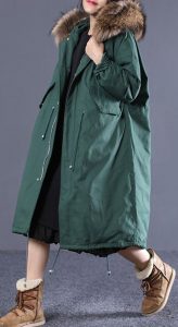 top quality blackish green down overcoat plus size clothing hooded .