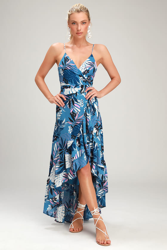 Vacation Days Blue Tropical Print High-Low Dress | Cute floral .
