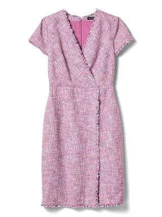 Fringe Pink Tweed Drape-Front Dress | Banana Republic | Clothes .