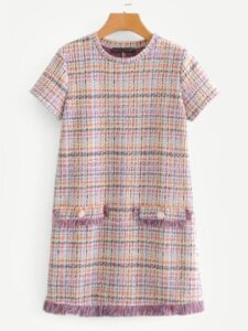 Shop Fringe Trim Tweed Dress online. SheIn offers Fringe Trim .
