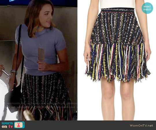 WornOnTV: Cassie's fringed skirt and blue top on Famous in Love .