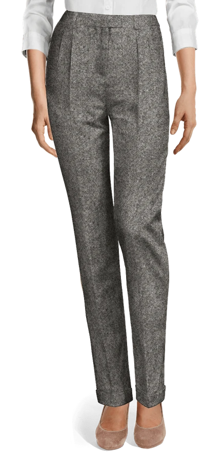 Grey rustic Tweed high waisted flat-front Slacks | Grey pants .