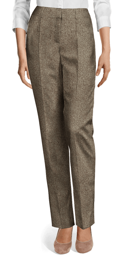 Light Brown rustic Tweed high waisted flat-front Dress Pants $89 .