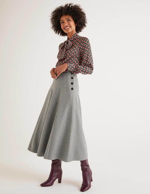 Esme British Tweed Midi Skirt - Grey Melange | Midi skirt, Midi .