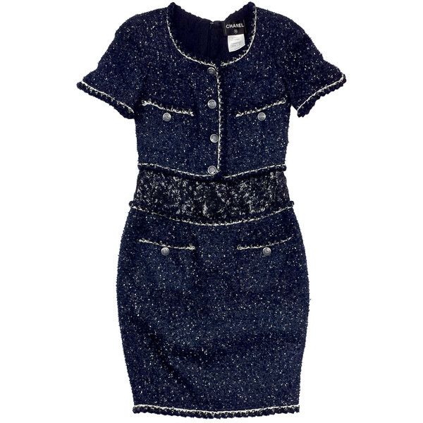 Pre-owned Chanel- Blue Tweed Short Sleeve Dress Sz 2 (31285 TWD .