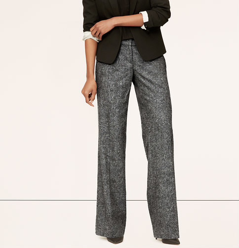 LOFT Peppered Tweed Pleated Wide Leg Trousers In Julie Fit, $79 .