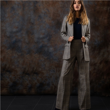 Brown Willow Checked Donegal Tweed wide leg trousers Seasonal .