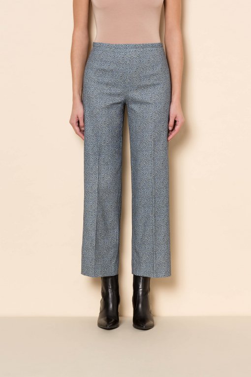 Cropped wide-leg trousers in printed stretch cotton tweed - Piazza .