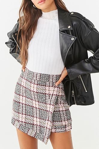 Tweed Plaid Mock Wrap Skirt | Forever 21 | Street style outfit .