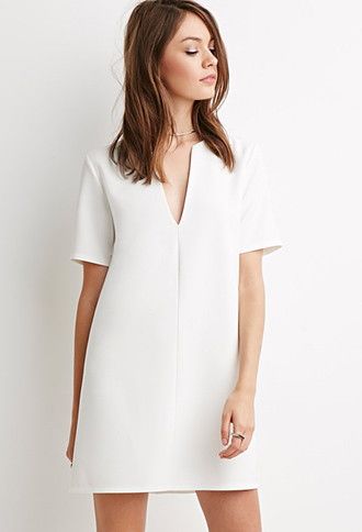 V-Neck Crepe Shift Dress | White dresses graduation, Minimal dress .