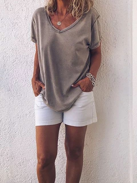 Short Sleeve V-neck Shirts Women Tops in 2020 | Casual, Casual t .