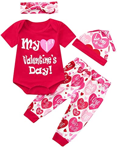 Amazon.com: 4Pcs Valentine Outfits for Baby Girls Sweet Heart .