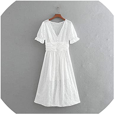 lvshanliu Fashion Cotton Hollow Dress Embroidery White Summer .
