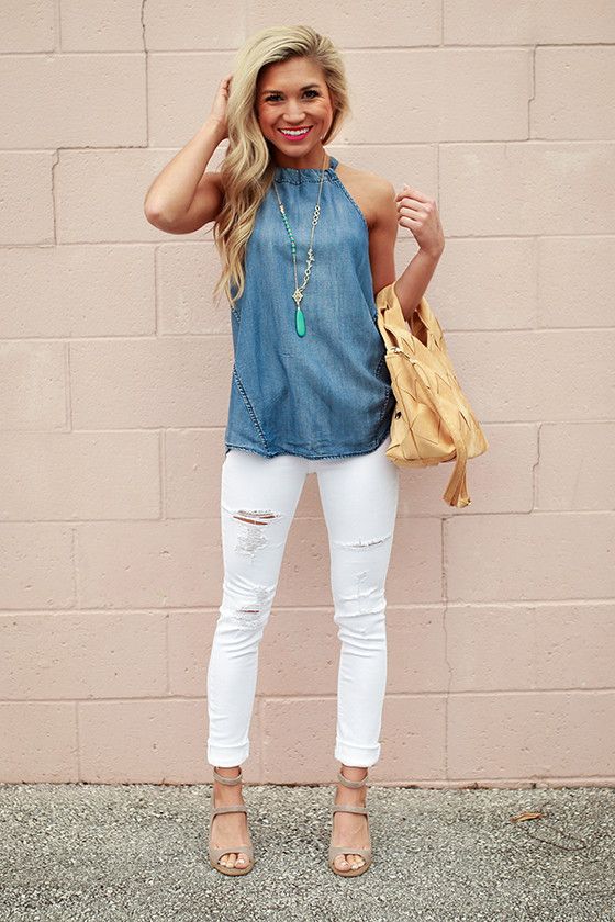 Take My Chances Chambray Top | Cute spring outfits, White denim .