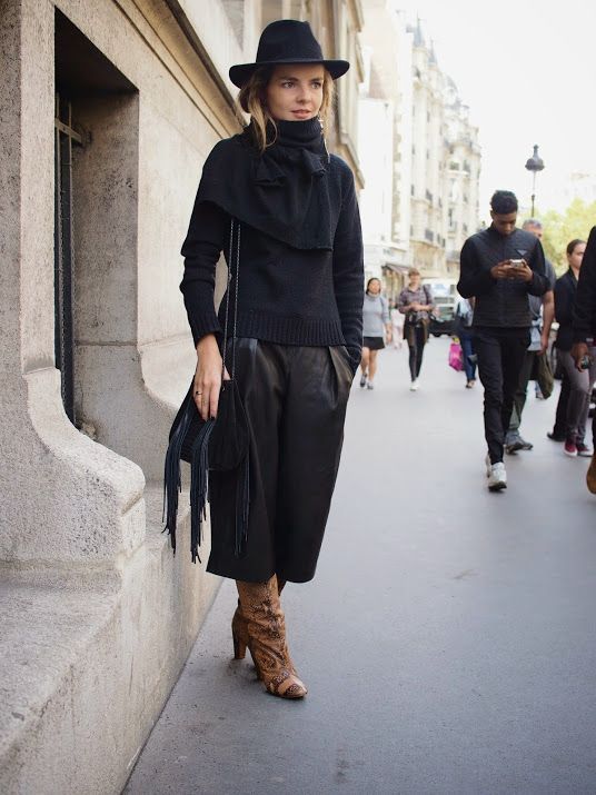 winter culottes outfit | Leather culottes, Culottes outfit .