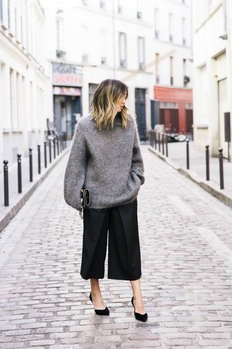 winter Black Culottes Outfit | Culottes Outfit Ideas | Culottes .