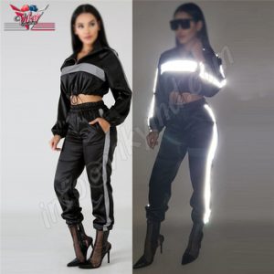 2019 Fashion Reflective Women Tracksuit Autumn Winter Piece Set .