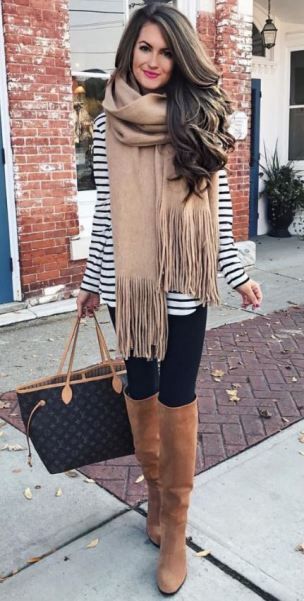 Brushed Long Fringed Scarf in 2020 | Cute fall outfits, Autumn .