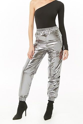 Metallic Wind Pants | Shiny pants, Metallic pants, Track pants outf