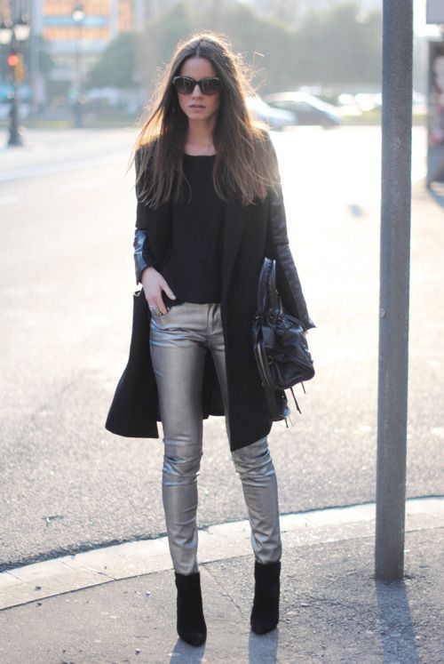 metallic pants | Metallic pants outfit, Fashion, Silver pan