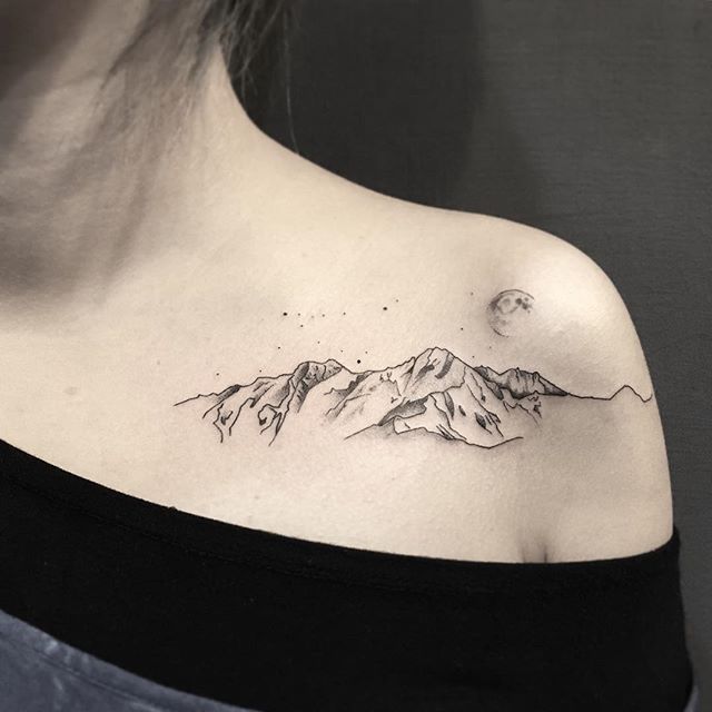 Beautiful Mountain Tattoos For Women | Collar bone tattoo .
