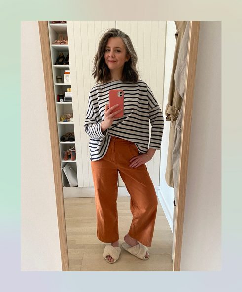 Stylish Work from Home Outfit: A Linen and Breton Stripes Com
