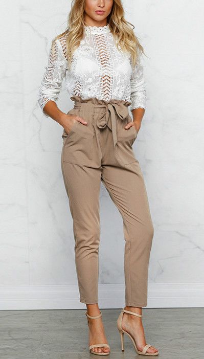 Try this pencil pants on. The pants feature ruffle high waist .