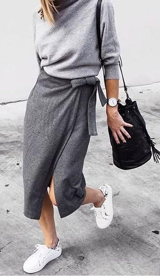wrap midi skirt. fall street style. | Fashion, Casual fashion .