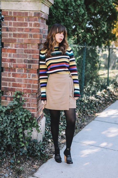 fashionbananas, blogger, sweater, skirt, shoes, striped sweater .