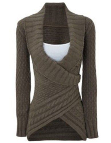 Chic Turn-Down Neck Long Sleeve Asymmetrical Women's Sweater .