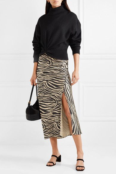 Black Dolly zebra-print silk-satin midi skirt | Anine Bing | Satin .