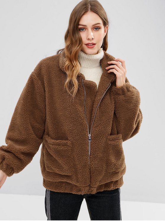 Fluffy Zip Up Winter Teddy Coat - COFFEE M #ZAFUL | Winter coats .