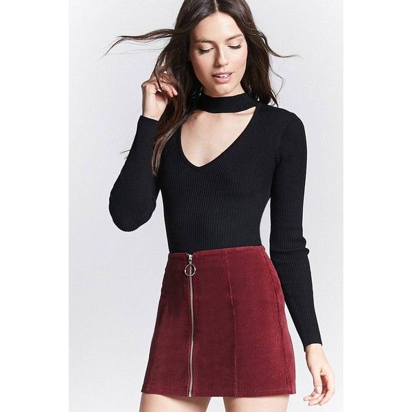 Forever21 Corduroy Zip-Front Mini Skirt ($16) ❤ liked on Polyvore .