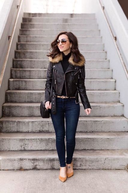 Faux Fur Collar Leather Jackets