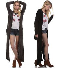 black long cardigan with white printed t-shirt and blue denim shorts