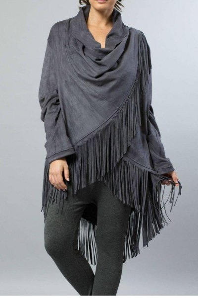 gray linen and cotton leggings with fringes